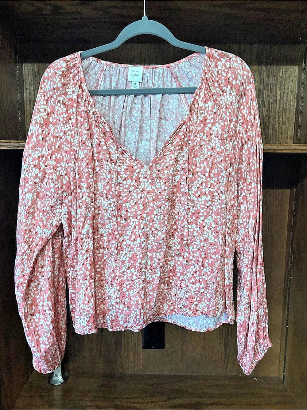 Roan + Ryan Floral Long Sleeve Blouse in Coral & White